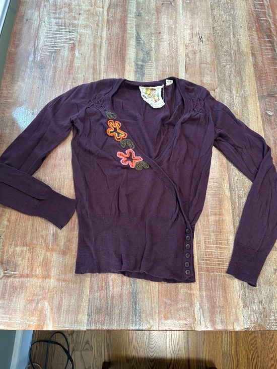 Me & Ro Sweaters - Nick & Mo VTG Y2K Plum Knit Ballerina Wrap Sweater with Floral Emroidery